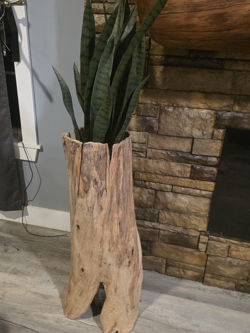 Handcrafted Natural Wood Floor Vase with Green Accent MAINE MADE